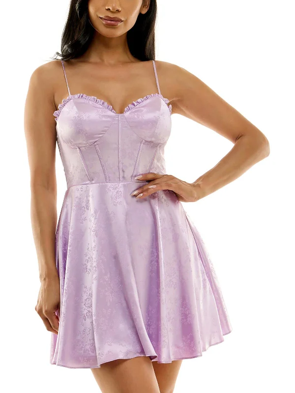 Today's Special Juniors Womens Floral Satin Fit & Flare Dress
