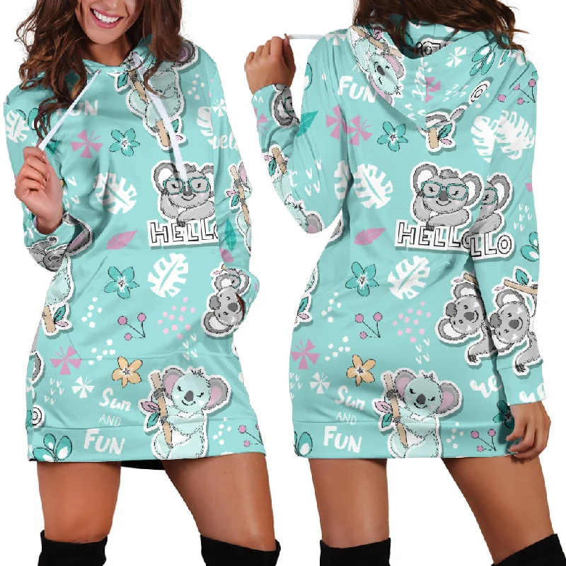 Cute Koalas Blue Background Pattern Women'S Hoodie Dress