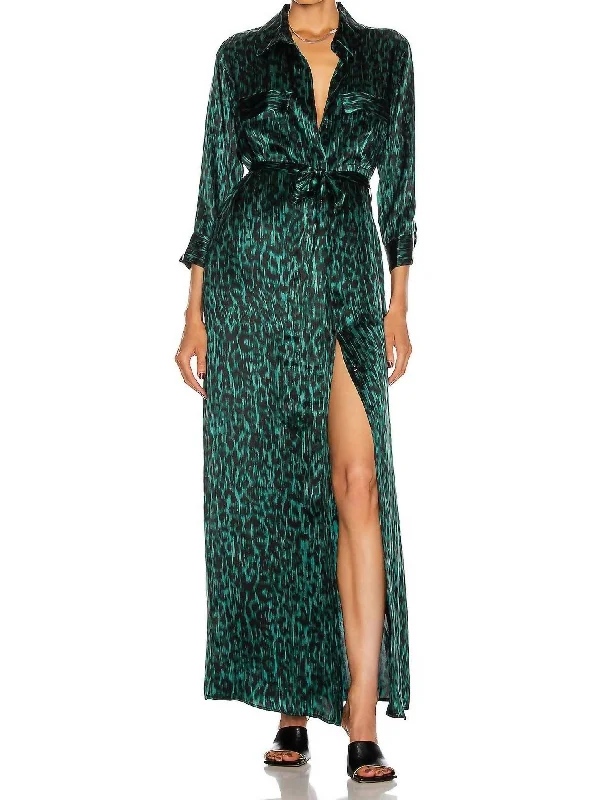 Deal Frenzy Cameron Long Shirt Dress In Dark Glade & Black Lionne