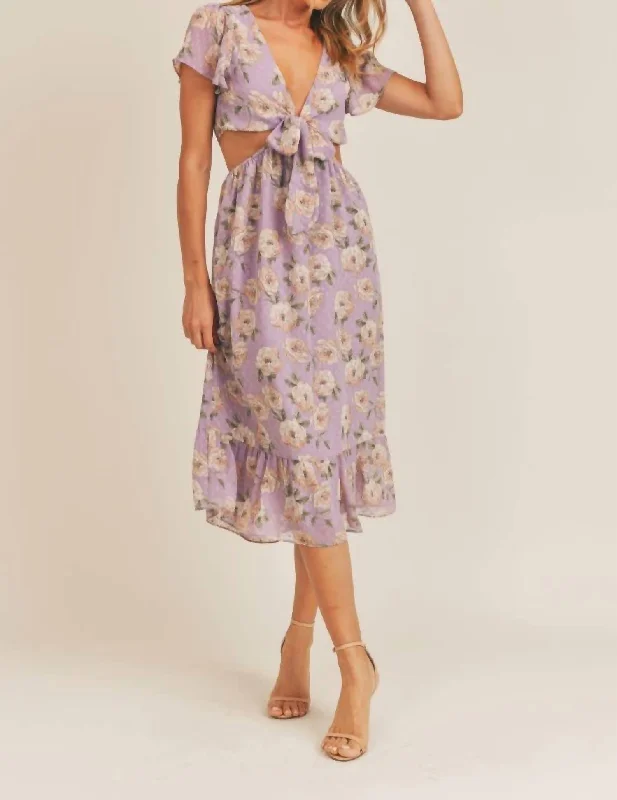 Savings Bonanza Viola Cut Out Midi Dress In Lavender