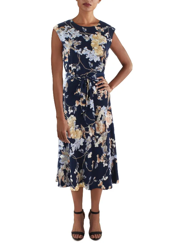 Buy More, Save More Womens Floral Belted Midi Dress